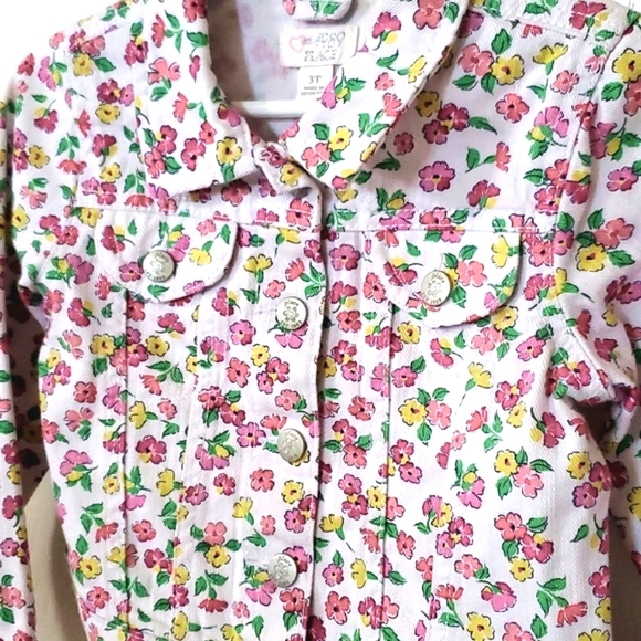 Children's Place White Denim Floral Snap Button Jacket Toddler Girls 3T - Picture 4 of 8
